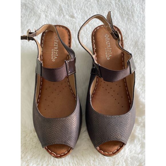 Patrizia by Spring Step Montal Snake Print Slingback Peep Toe Wedge Sz US 8 EU39 - Picture 2 of 9